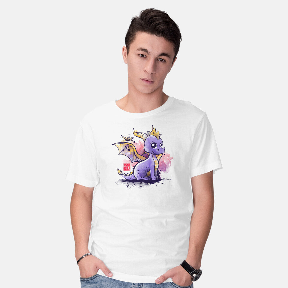 Model wearing white The Dragon and the Dragonfly – Gaming Graphic T-Shirt
