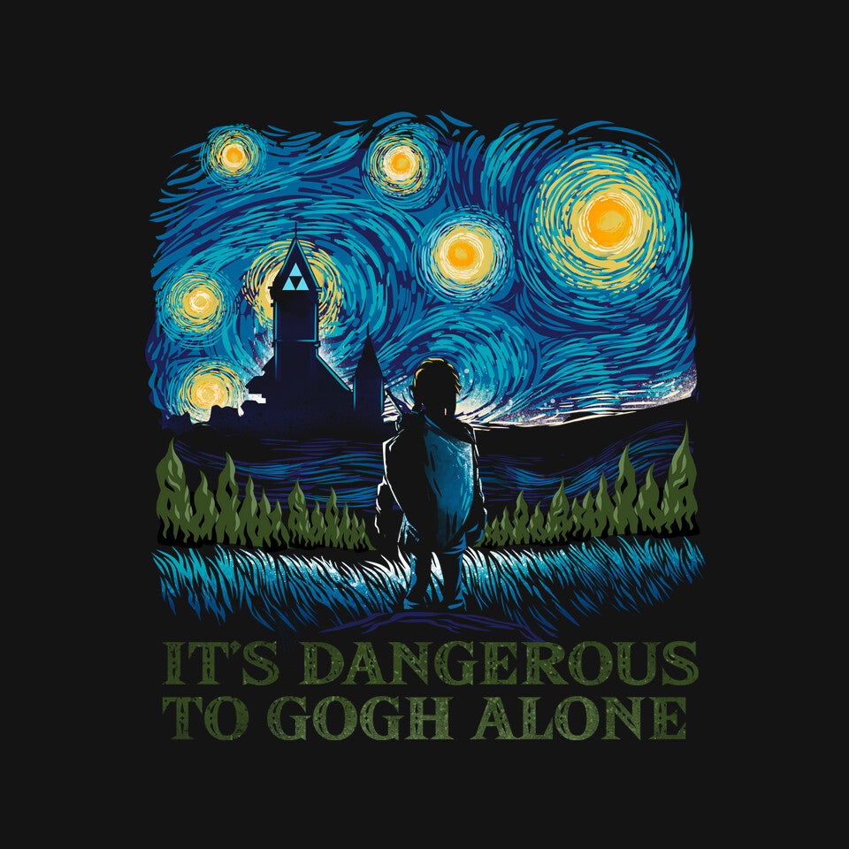 It's Dangerous To Gogh Alone – Anime Graphic T-Shirt design artwork for black graphic T-shirt