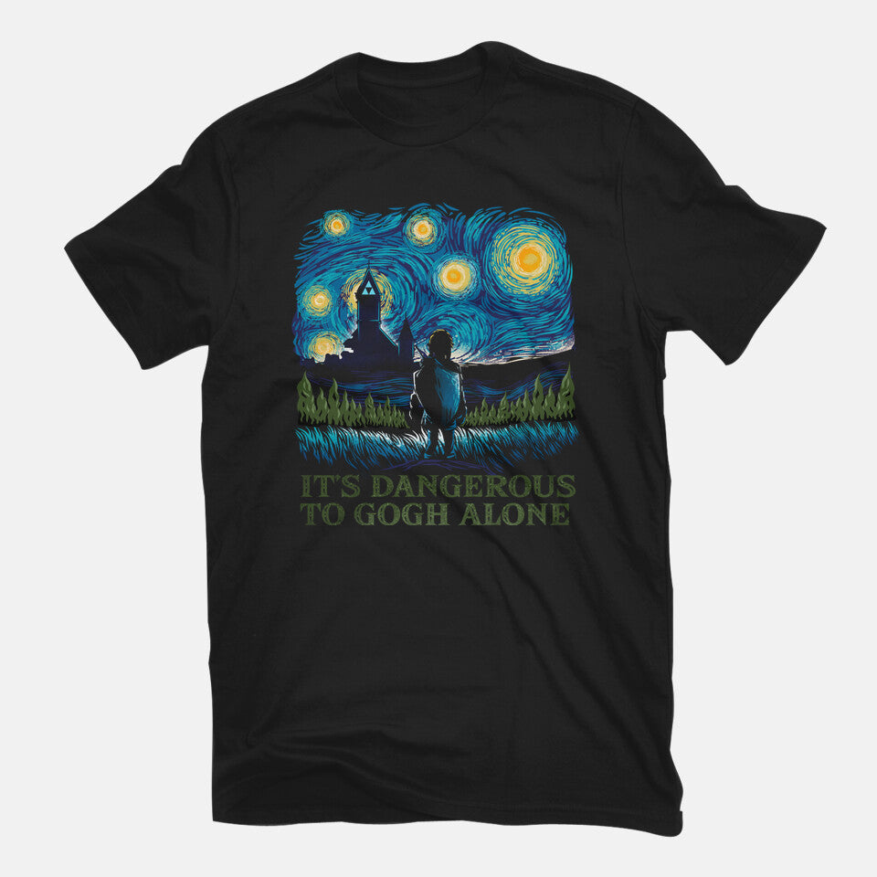 It's Dangerous To Gogh Alone – Anime Graphic T-Shirt in black, flat-lay product view