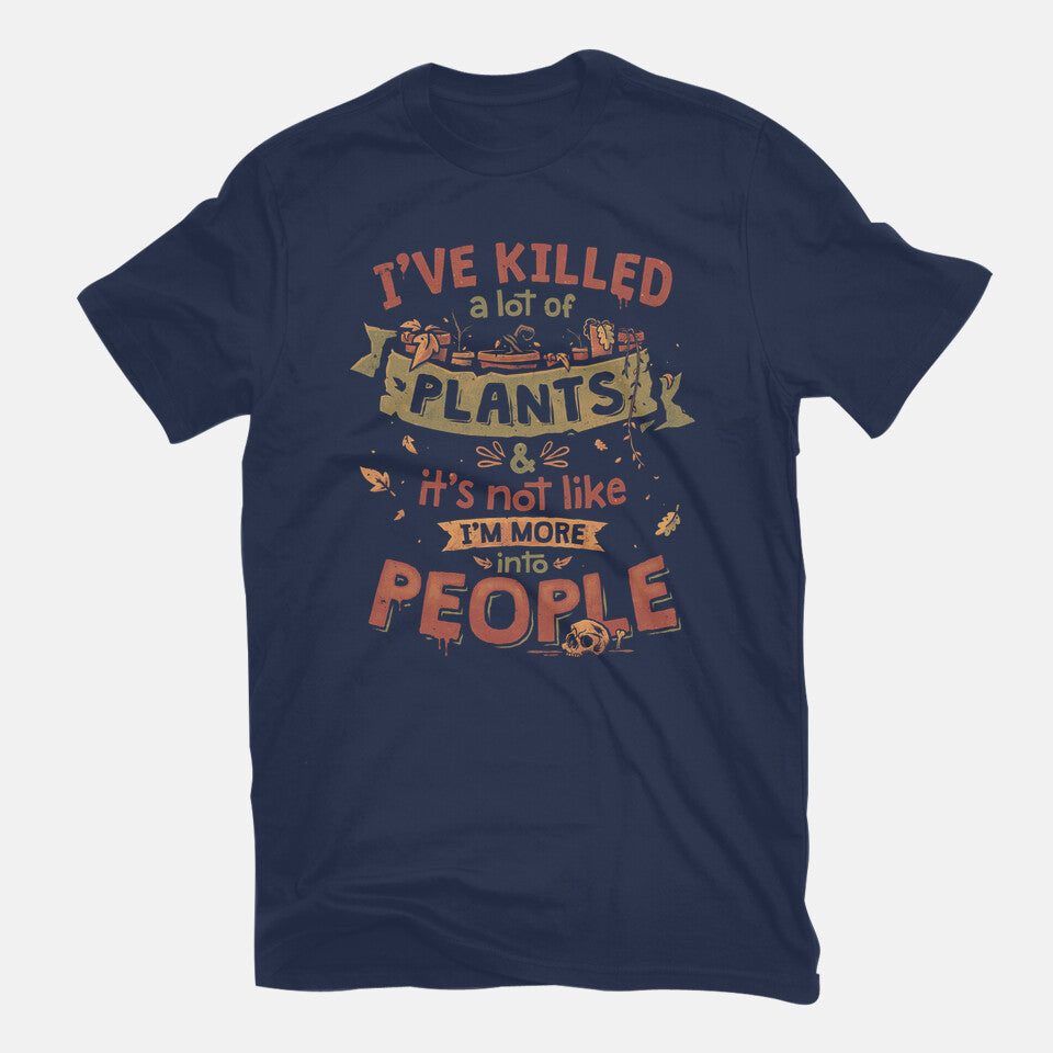 Plant Killer – Horror Graphic T-Shirt in navy, flat-lay product view