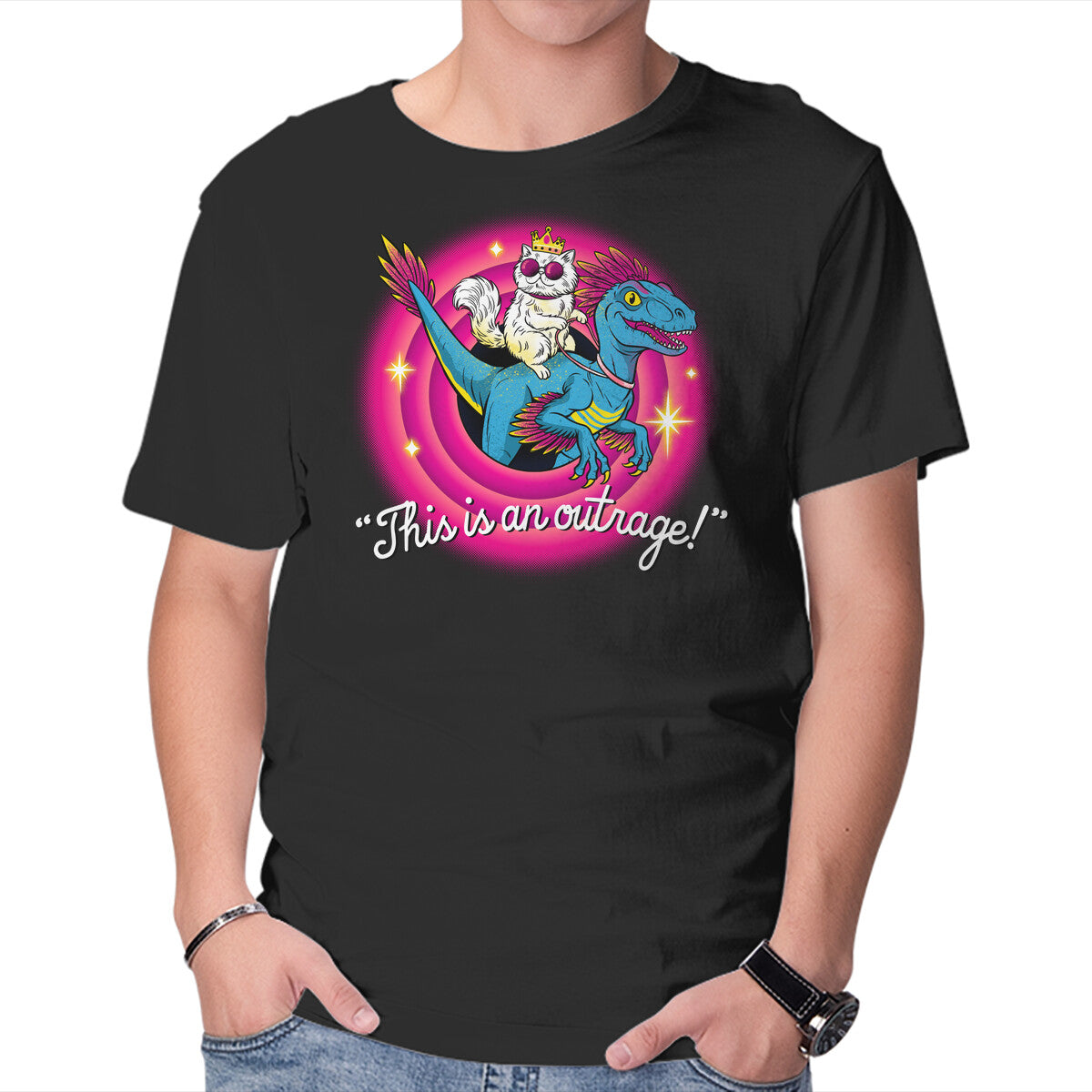 This Is An Outrage Folks – Gaming Graphic T-Shirt in black, product display