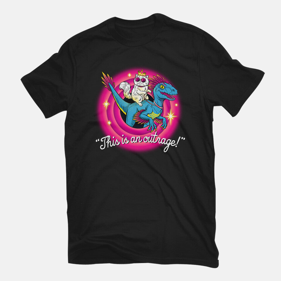 This Is An Outrage Folks – Gaming Graphic T-Shirt in black, flat-lay product view