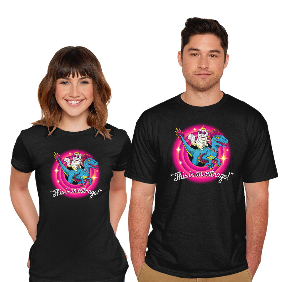 Model wearing black This Is An Outrage Folks – Gaming Graphic T-Shirt