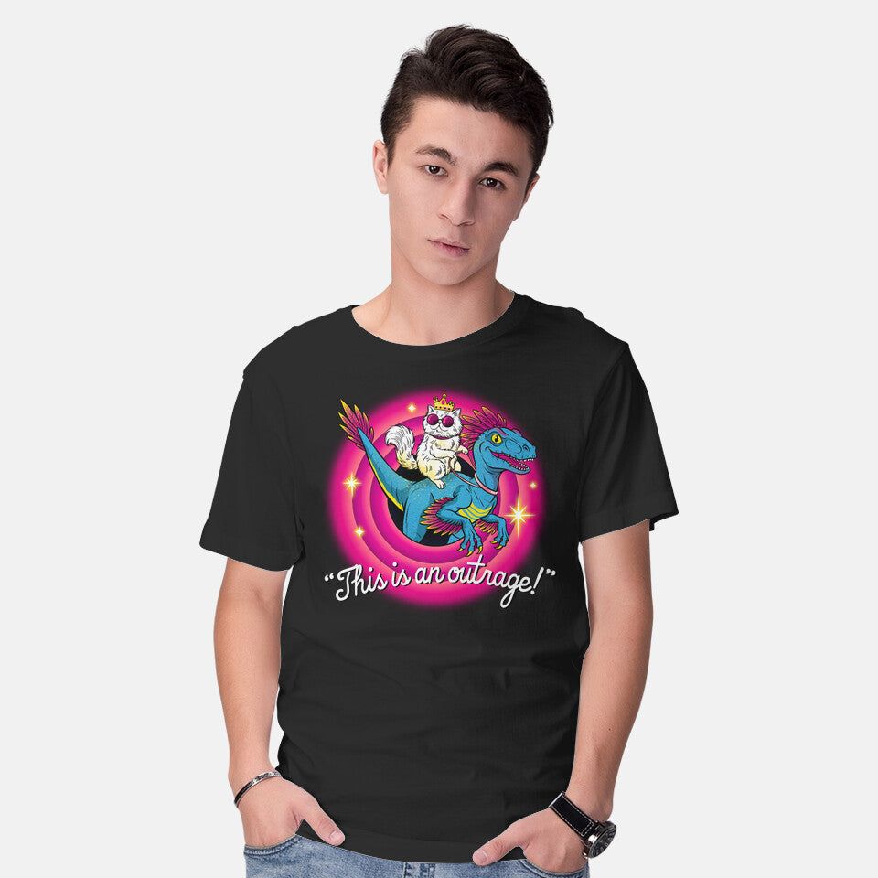 Model wearing black This Is An Outrage Folks – Gaming Graphic T-Shirt