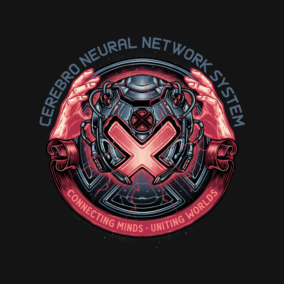 Connecting Minds Uniting Worlds graphic print detail on black T-shirt