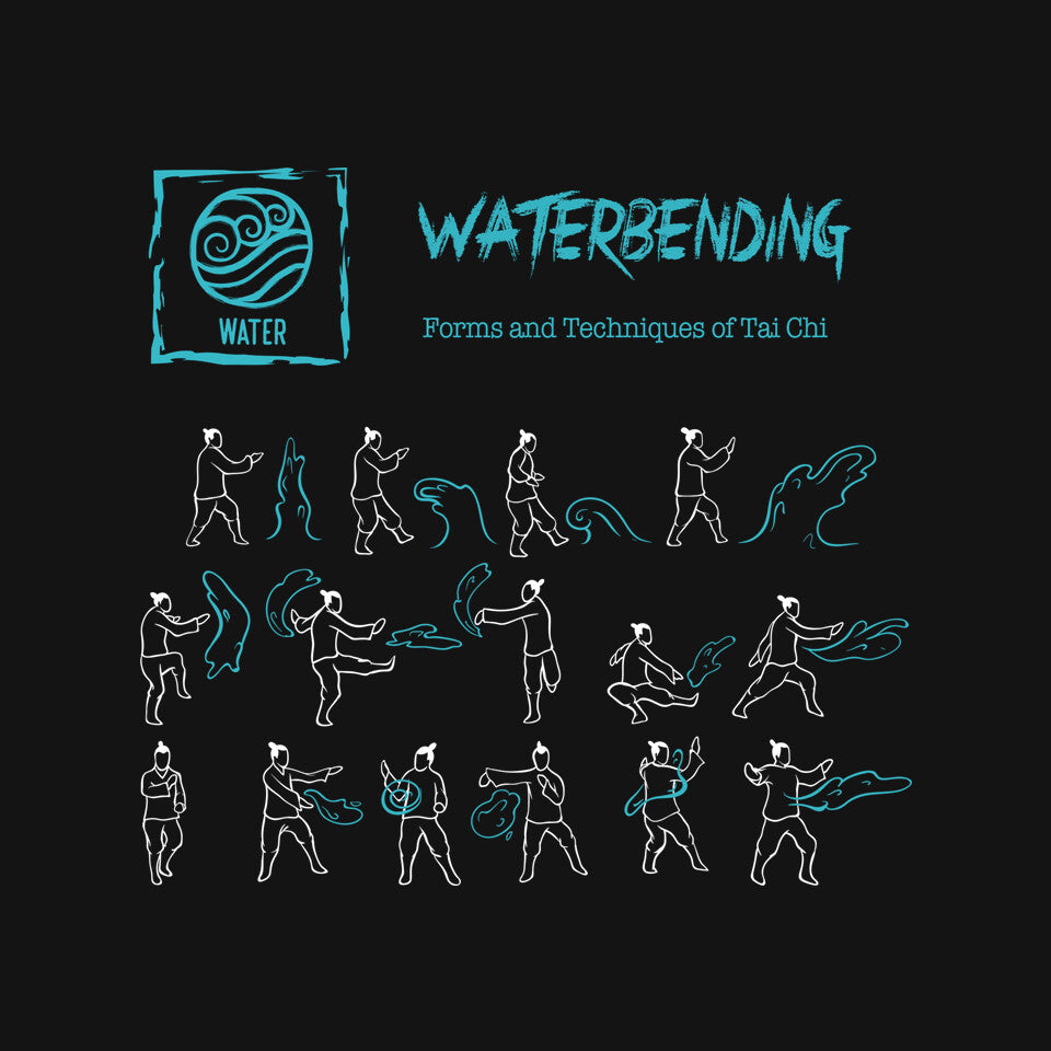 Waterbending graphic print detail on black T-shirt