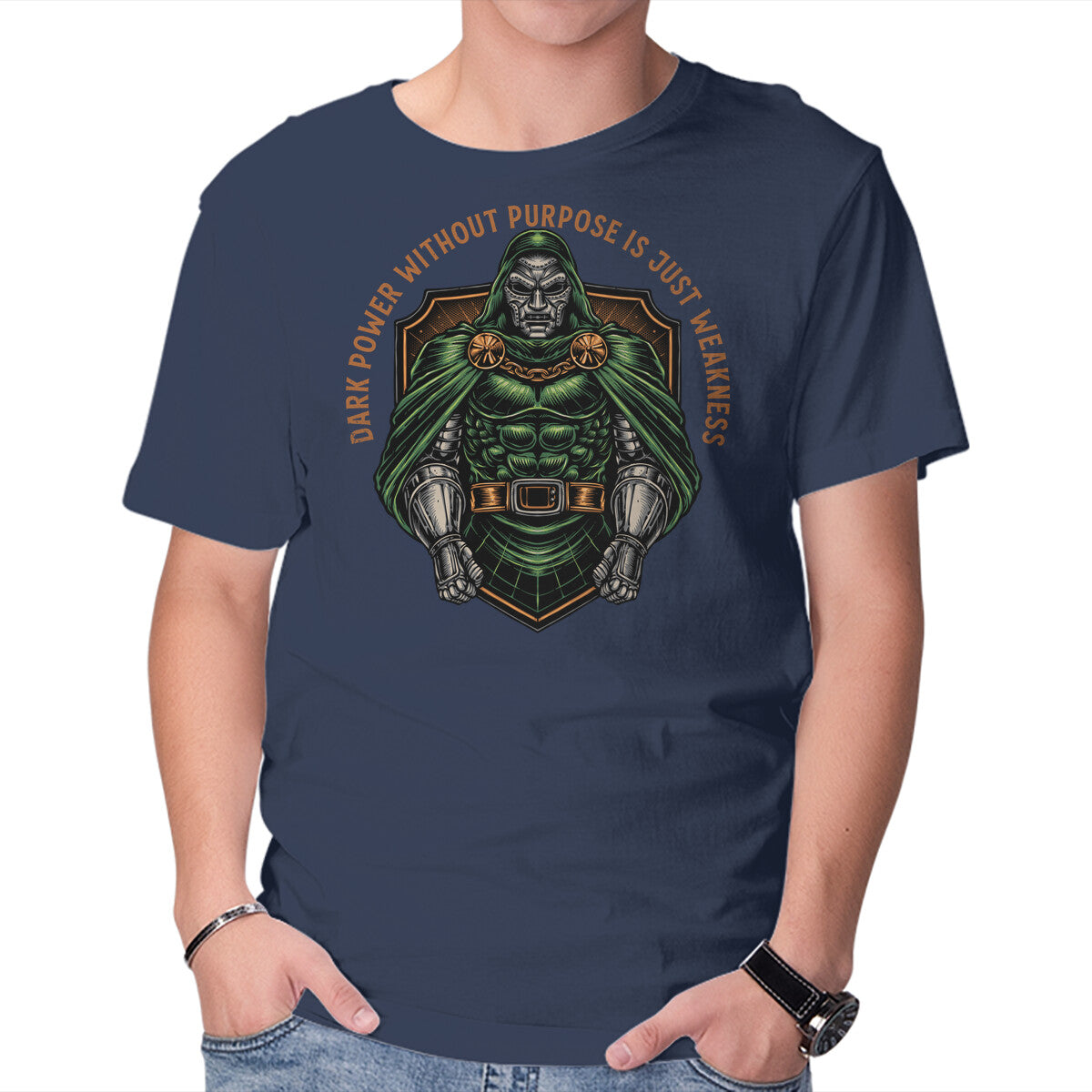 Power And Purpose – Fantasy Graphic T-Shirt in navy, product display