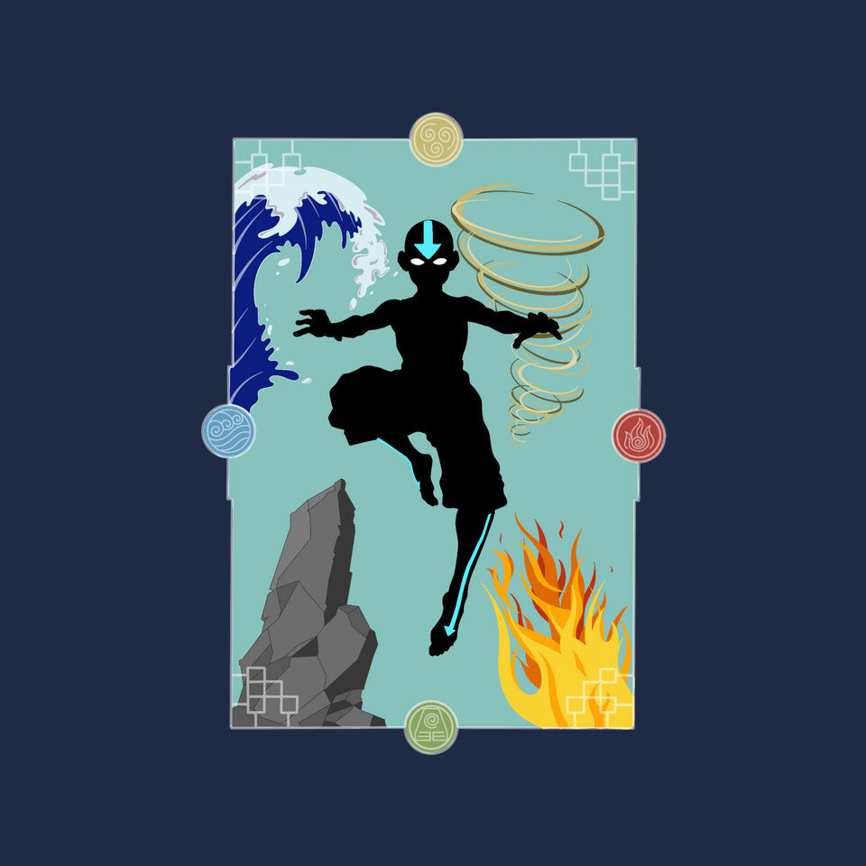 Four Elements – Anime Graphic T-Shirt design artwork for navy graphic T-shirt