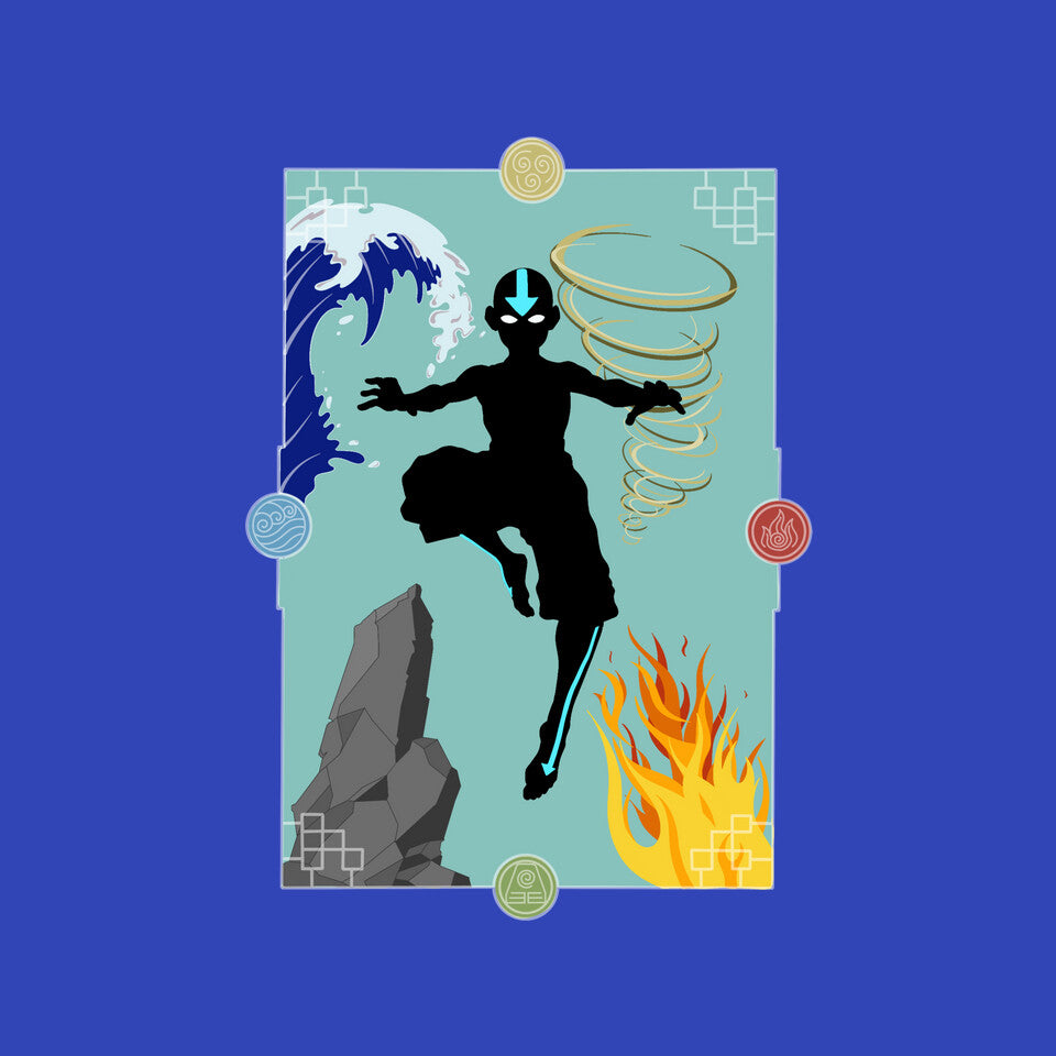 Four Elements – Anime Graphic T-Shirt design artwork for royal blue graphic T-shirt