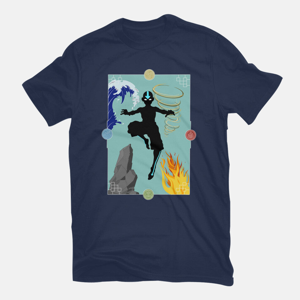 Four Elements – Anime Graphic T-Shirt in navy, flat-lay product view