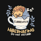 Currently Hibernating Hedgehog graphic print detail on black T-shirt