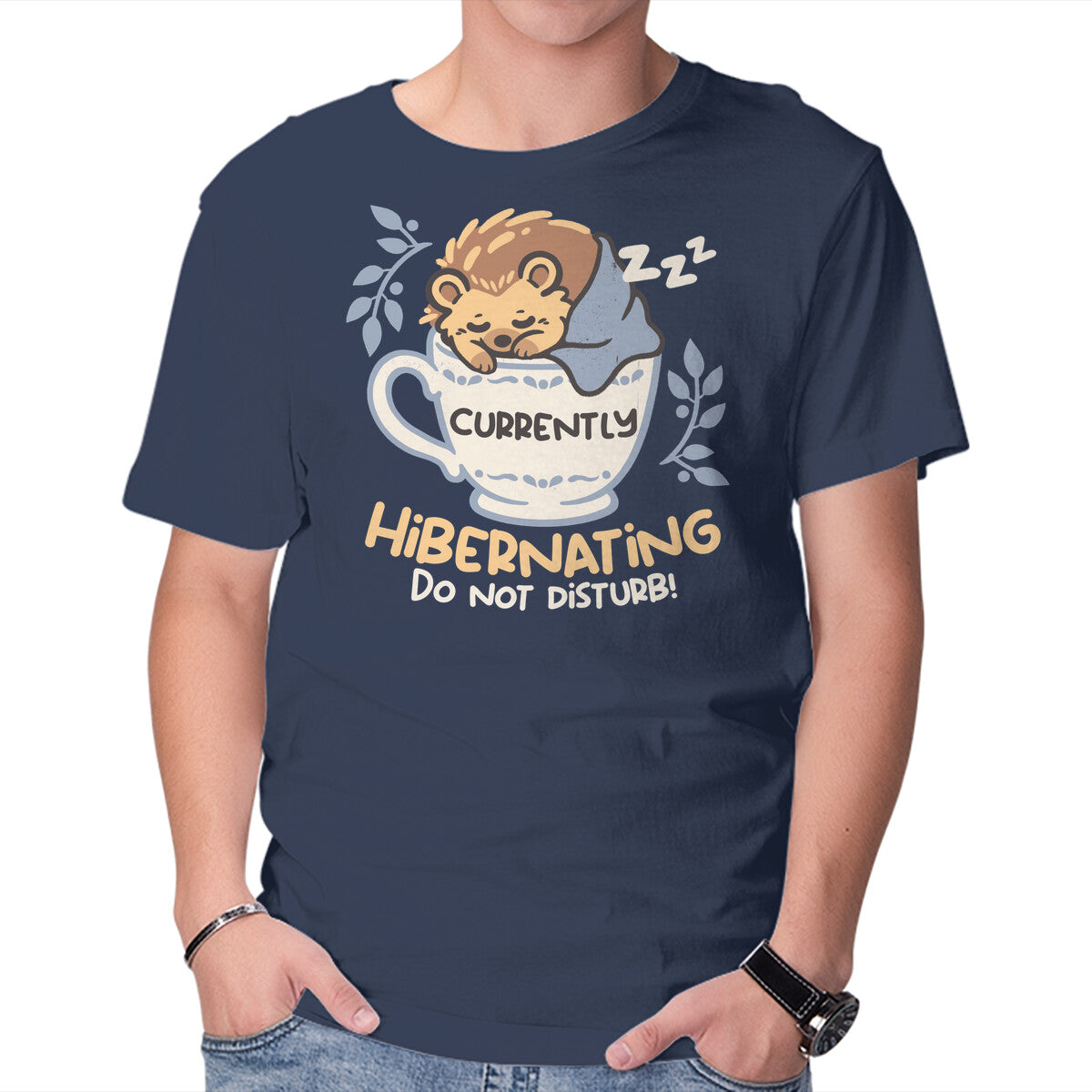 Currently Hibernating Hedgehog in navy, product view