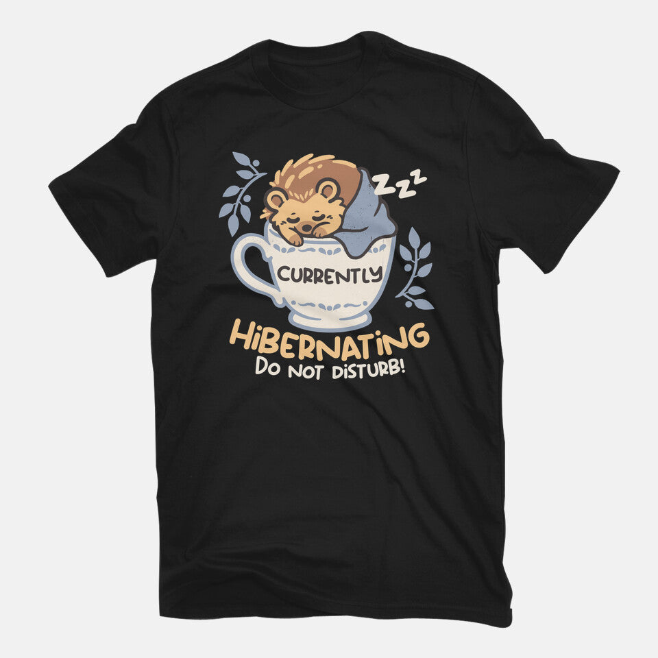 Currently Hibernating Hedgehog in black, flat lay view