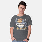 Model wearing charcoal Currently Hibernating Hedgehog