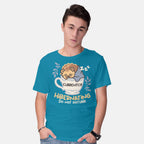 Model wearing turquoise Currently Hibernating Hedgehog