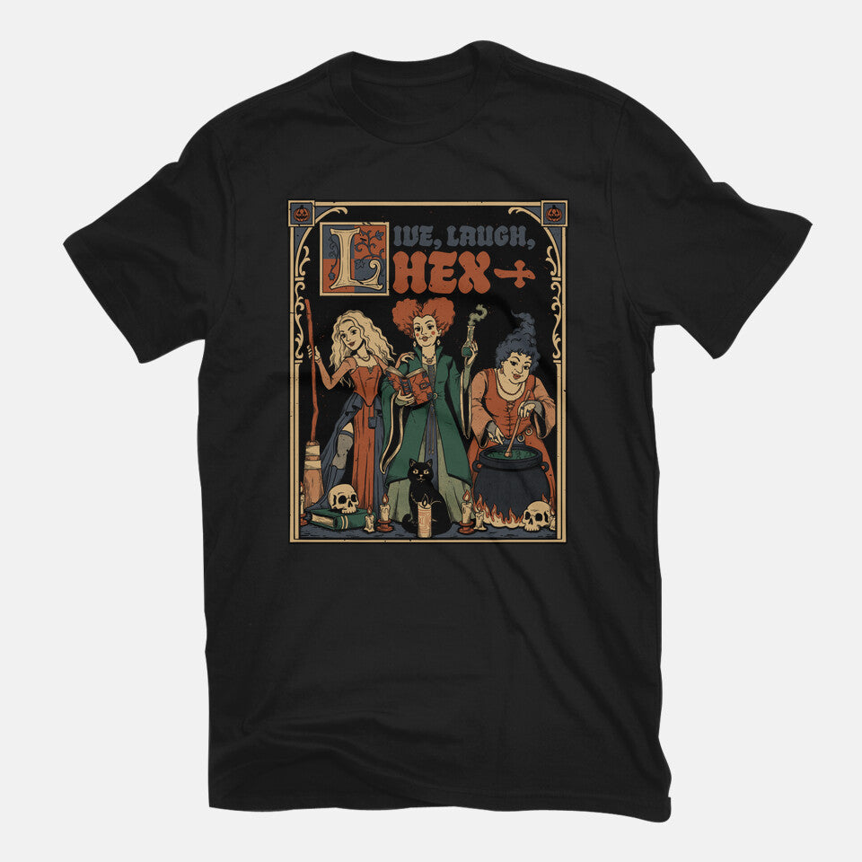 Medieval Witch Sisters in black, flat lay view