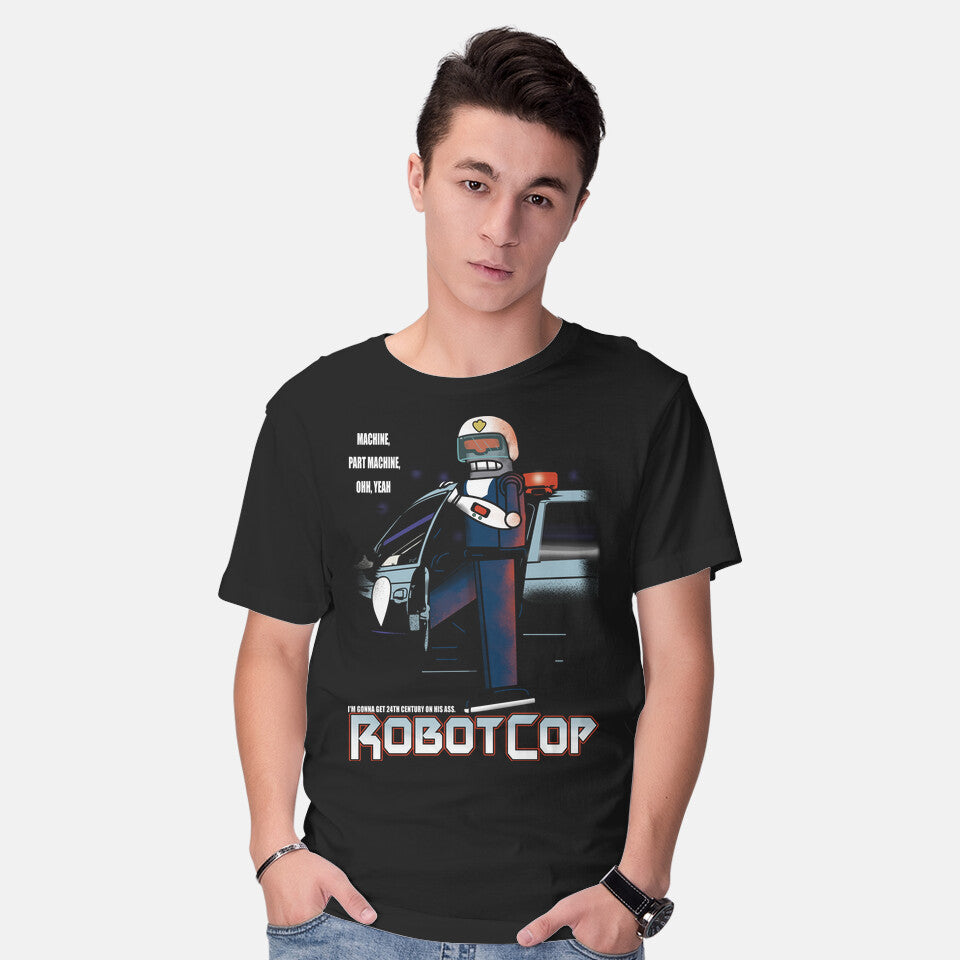 Model wearing black Robotcop – Sci-Fi Graphic T-Shirt