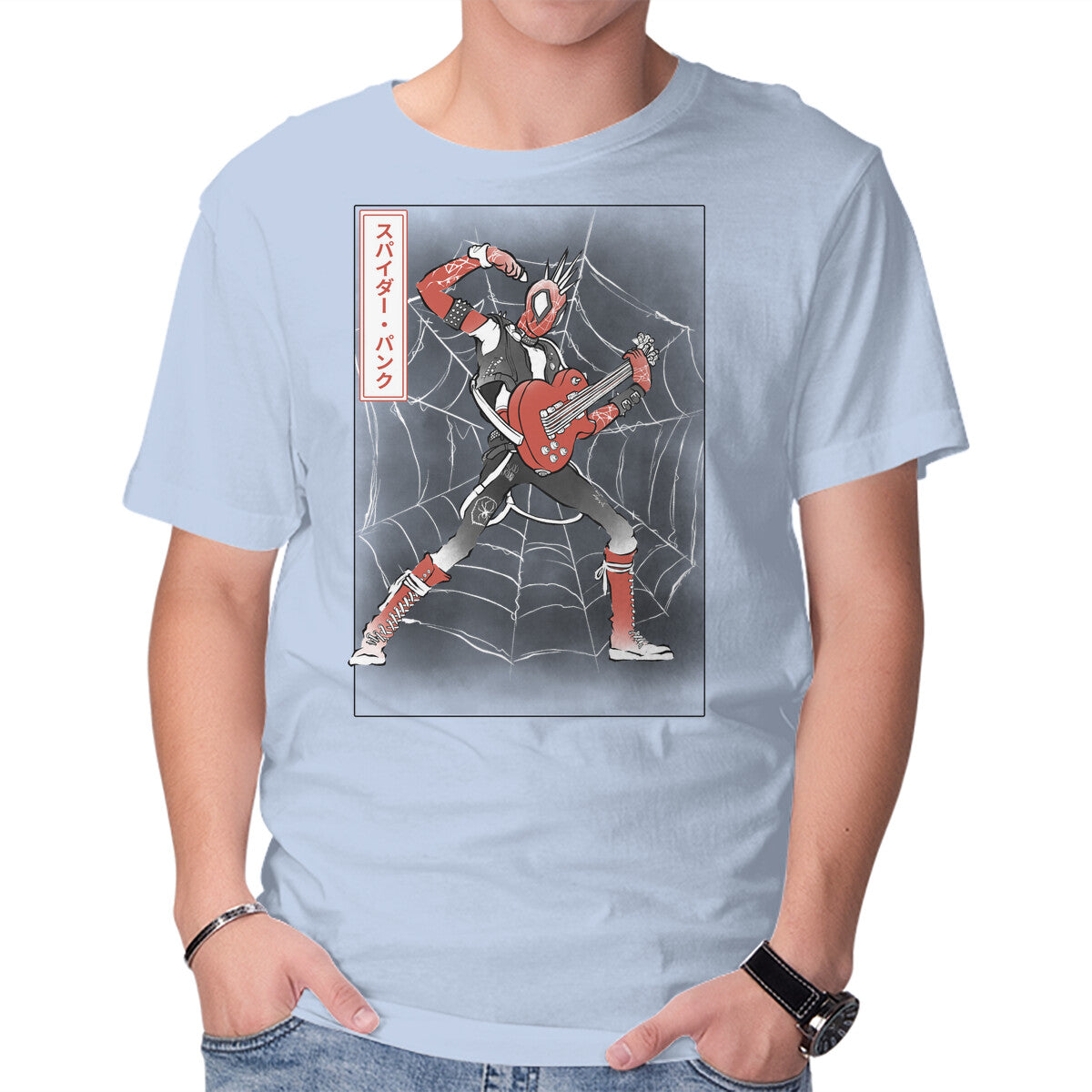 Punk Webslinger Sumi-E – Movie Graphic T-Shirt in blue, product display
