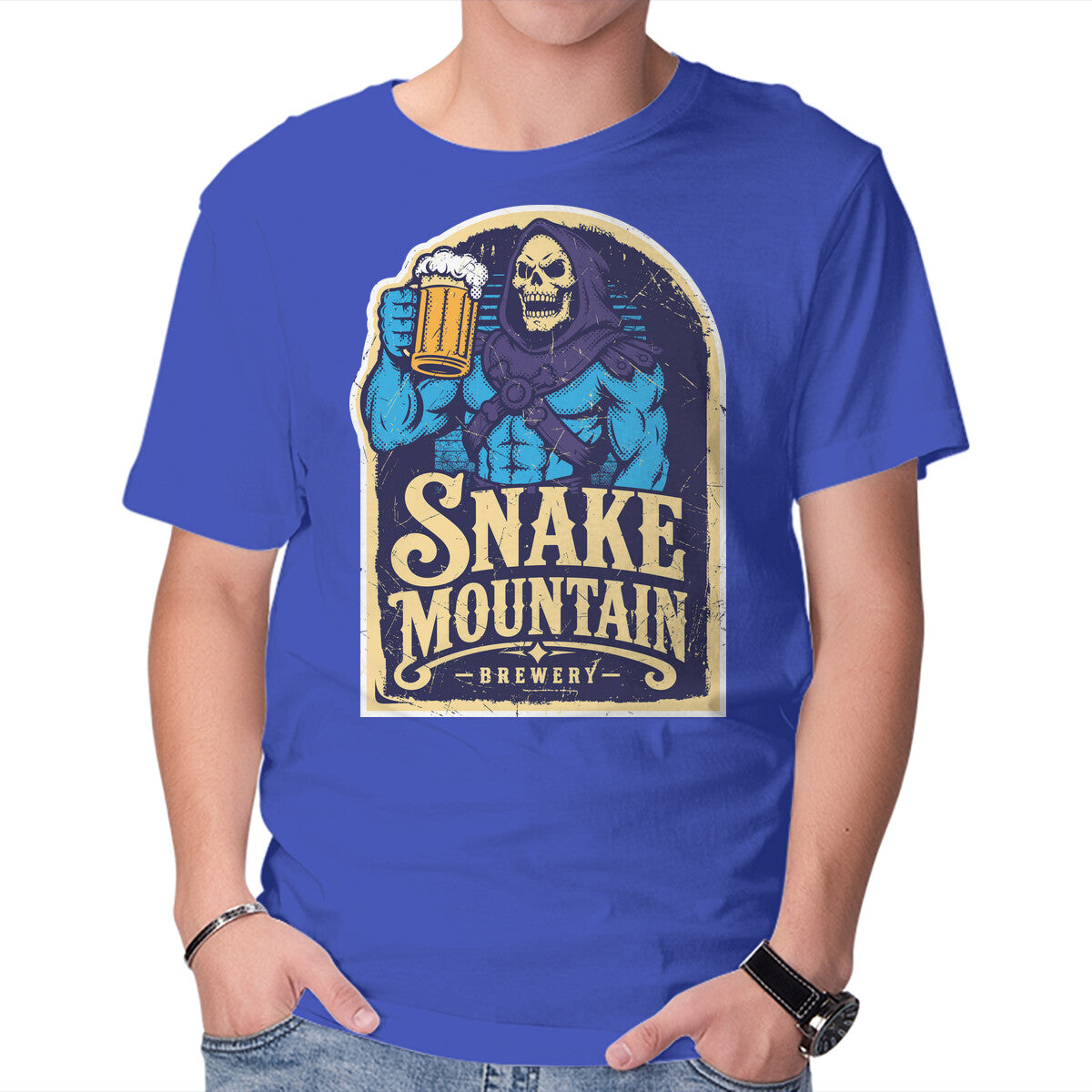 Snake Mountain Brewery – Fantasy Graphic T-Shirt in royal blue, product display