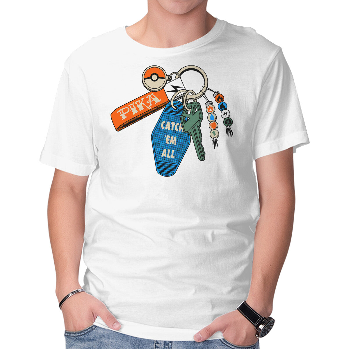 Poke Keychain – Anime Graphic T-Shirt in white, product display