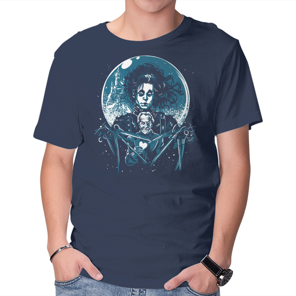 Edward's Heart Gothic Fantasy Graphic T-Shirt in navy, product view
