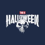 Punisher Skellington Halloween Mashup Graphic Tee graphic print detail on navy T-shirt