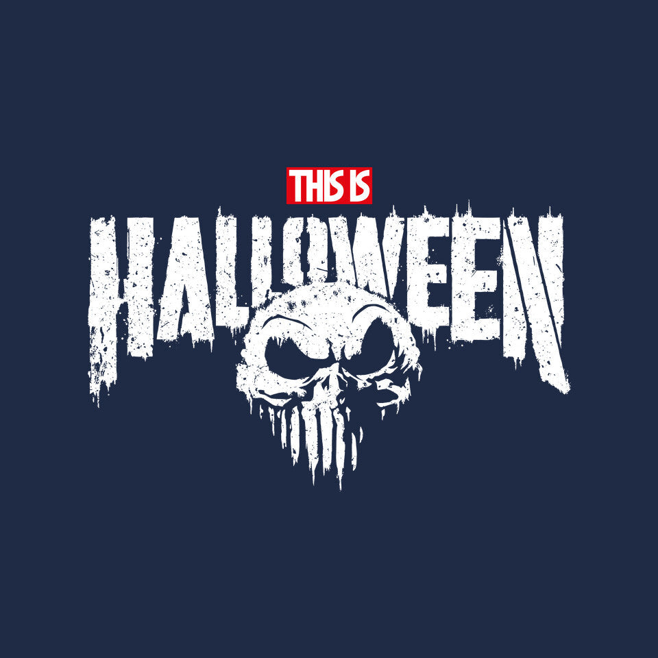 Punisher Skellington Halloween Mashup Graphic Tee graphic print detail on navy T-shirt