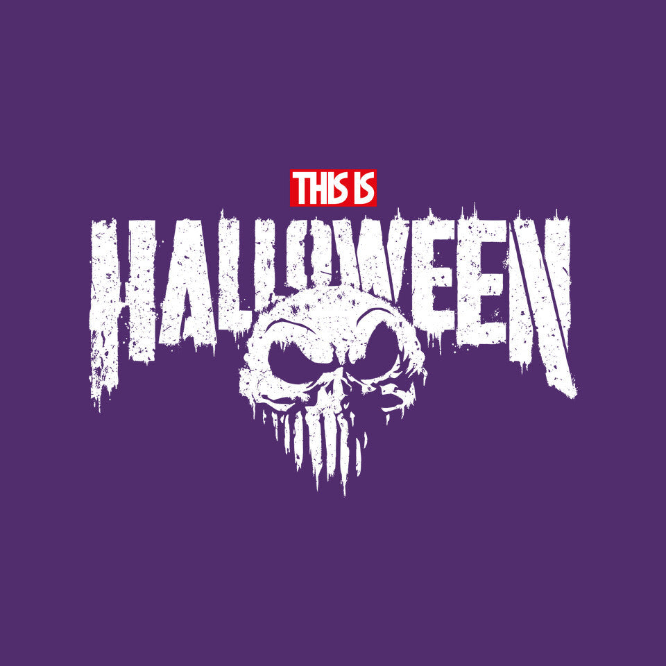 Punisher Skellington Halloween Mashup Graphic Tee graphic print detail on purple T-shirt