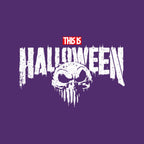 Punisher Skellington Halloween Mashup Graphic Tee graphic print detail on purple T-shirt