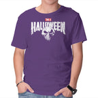 Punisher Skellington Halloween Mashup Graphic Tee in purple, product view