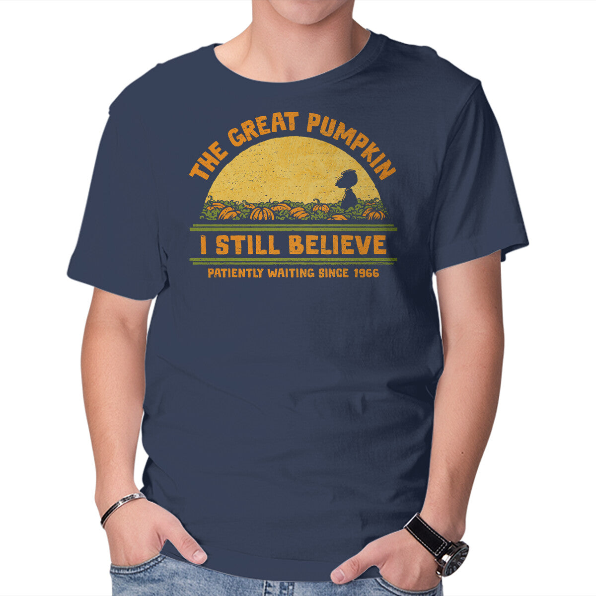 Patiently Waiting Since 1966 Halloween Graphic T-Shirt in navy, product view