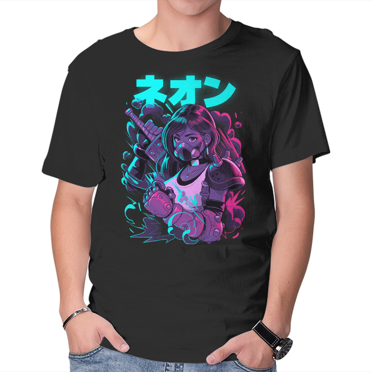Final Neon Retro Fantasy Gaming Graphic T-Shirt in black, product display
