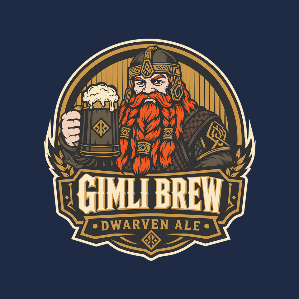 Gimli Brew Fantasy Graphic T-Shirt design artwork for navy graphic T-shirt