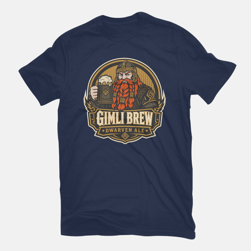 Gimli Brew Fantasy Graphic T-Shirt in navy, flat-lay product view