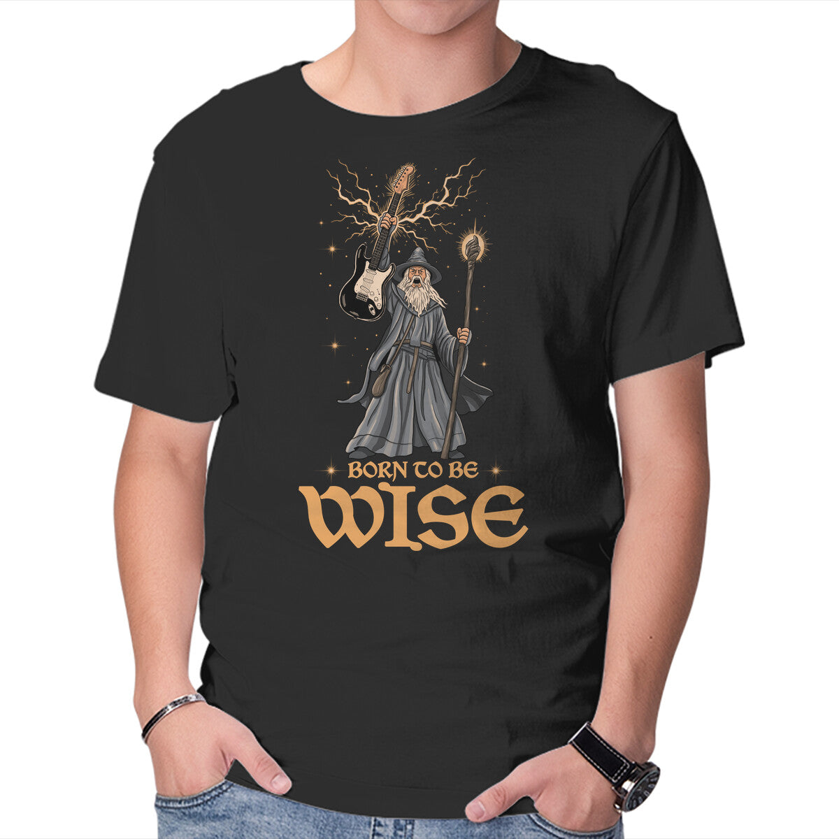 Born to Be Wise Fantasy Graphic T-Shirt in black, product view