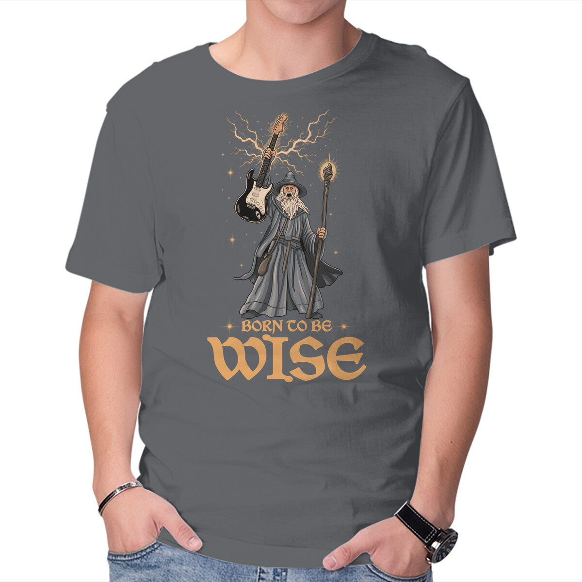 Born to Be Wise Fantasy Graphic T-Shirt in charcoal, product view