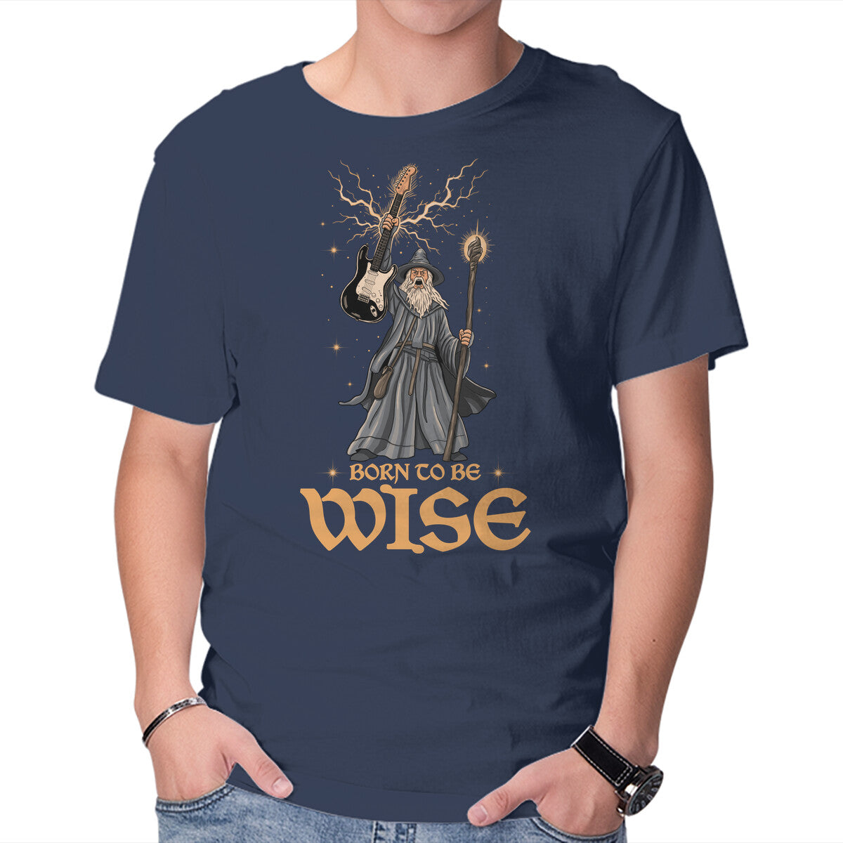 Born to Be Wise Fantasy Graphic T-Shirt in navy, product view