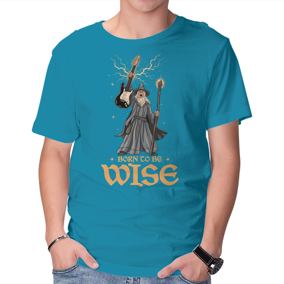 Born to Be Wise Fantasy Graphic T-Shirt in turquoise, product view