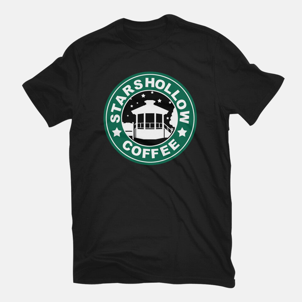 Stars Coffee – Coffee Graphic T-Shirt in black, flat-lay product view