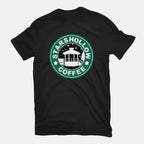 Stars Coffee – Coffee Graphic T-Shirt in black, flat-lay product view