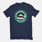 Stars Coffee – Coffee Graphic T-Shirt in navy, flat-lay product view