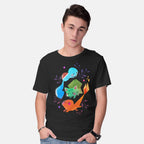 Model wearing black Starters – Anime Graphic T-Shirt