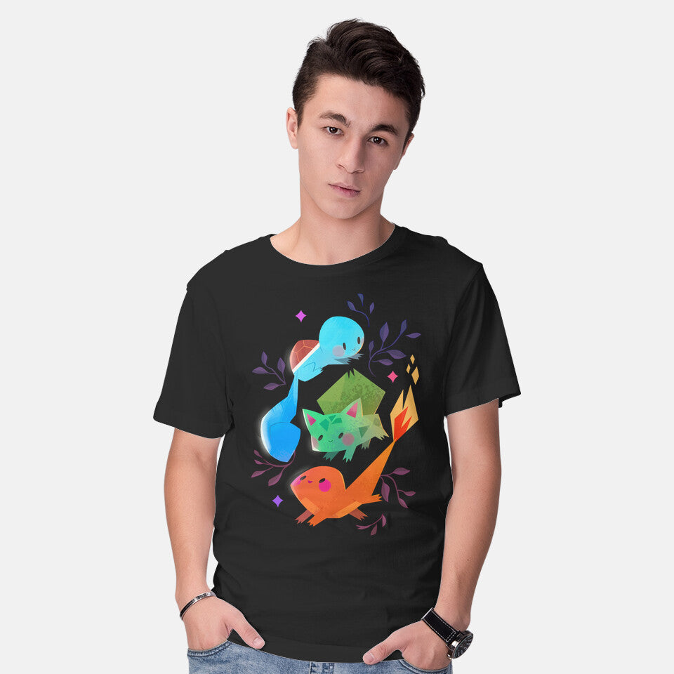 Model wearing black Starters – Anime Graphic T-Shirt
