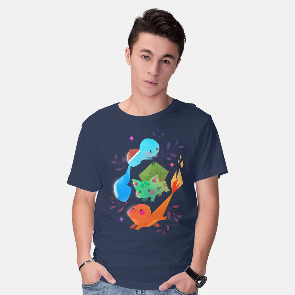 Model wearing navy Starters – Anime Graphic T-Shirt