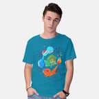 Model wearing turquoise Starters – Anime Graphic T-Shirt