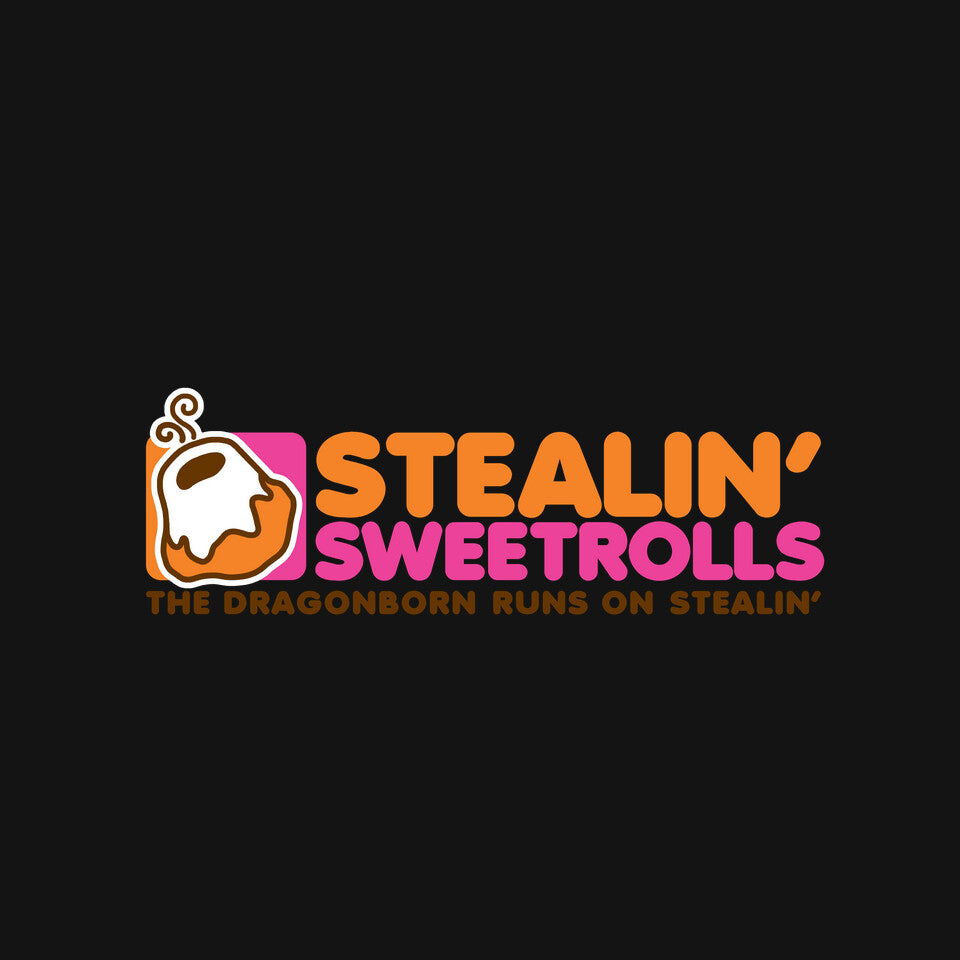 Stealin' Sweetrolls – Gaming Graphic T-Shirt design artwork for black graphic T-shirt
