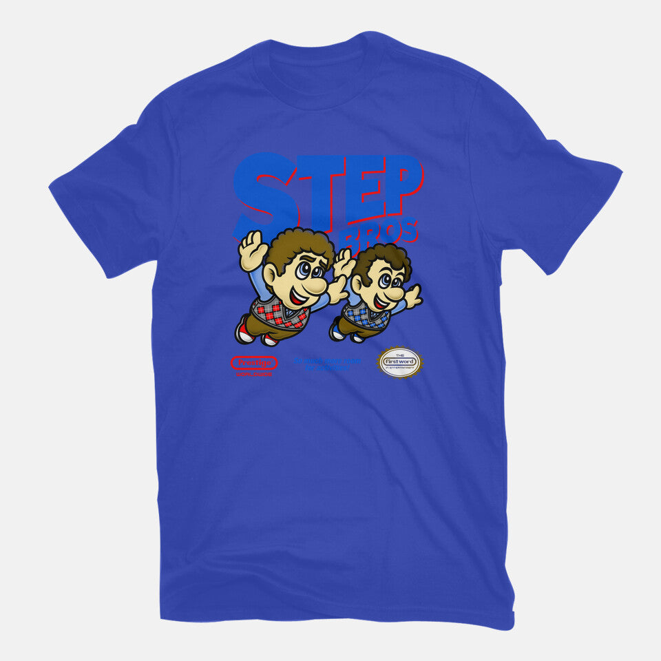 Step Bros – Movie Graphic T-Shirt in royal blue, flat-lay product view