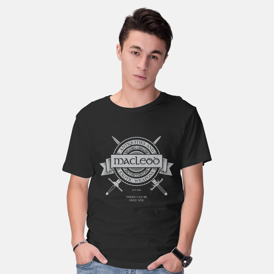 Model wearing black Macleod Antiquities – Fantasy Graphic T-Shirt