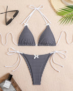 ⚡Flash Sale-【S-L】Halter Neck Tie Plaid Bikini Set