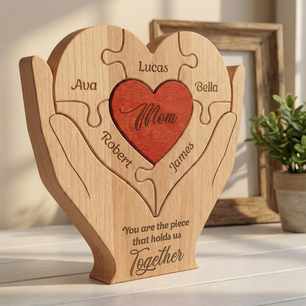 Mom, Mum, Mother‘s day You Are The Piece That Hold Us Together - Personalized Wooden Family Puzzle